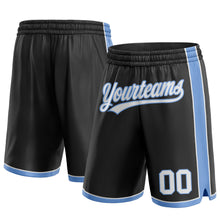 Laden Sie das Bild in den Galerie-Viewer, Custom Black White-Light Blue Authentic Basketball Shorts
