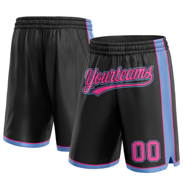 Custom Black Pink-Light Blue Authentic Basketball Shorts