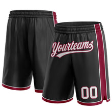 Laden Sie das Bild in den Galerie-Viewer, Custom Black White-Maroon Authentic Basketball Shorts
