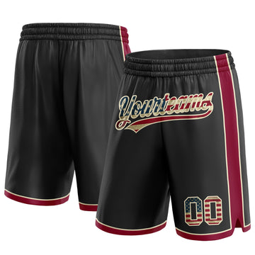 Custom Black Vintage USA Flag Maroon-Cream Authentic Basketball Shorts