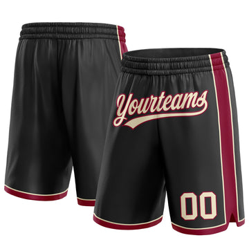 Custom Black Cream-Maroon Authentic Basketball Shorts