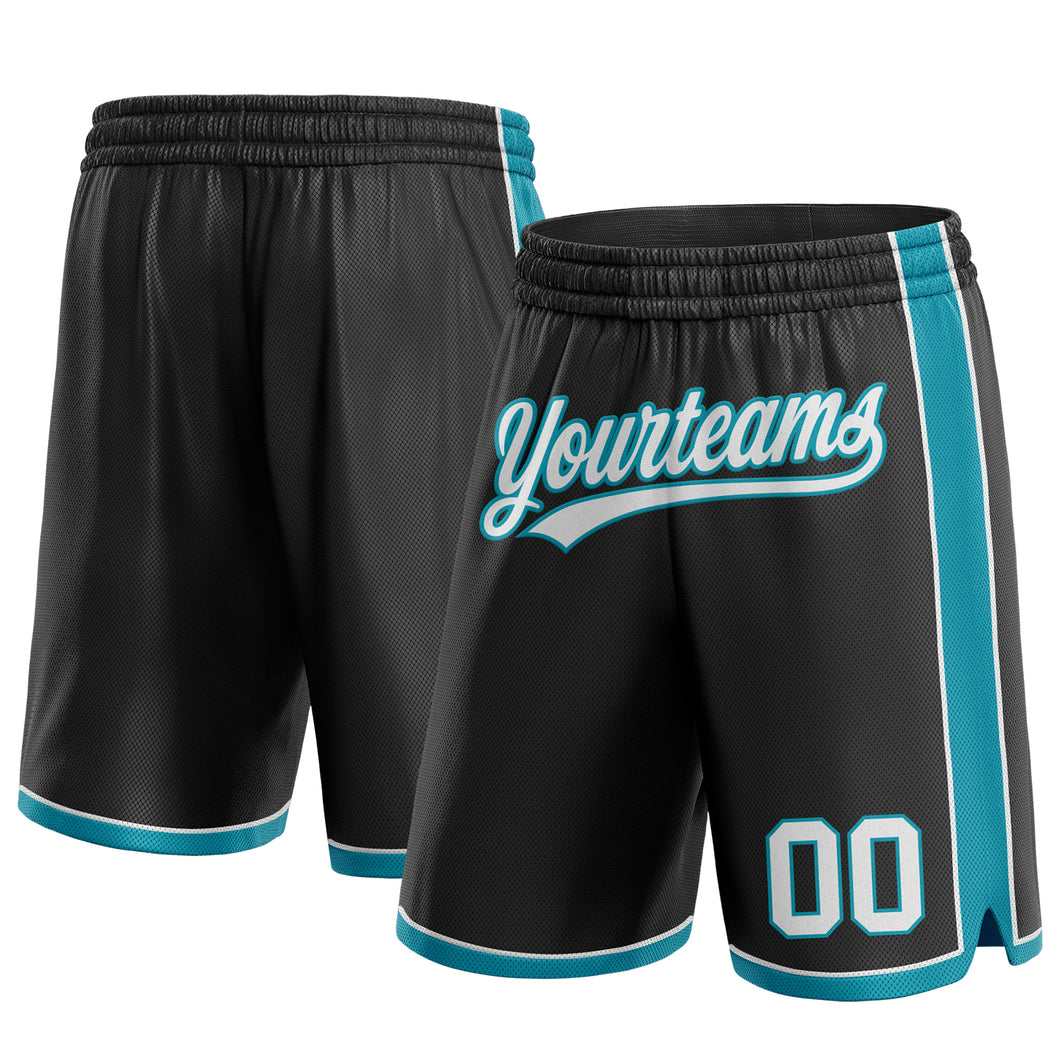 Custom Black White-Teal Authentic Basketball Shorts