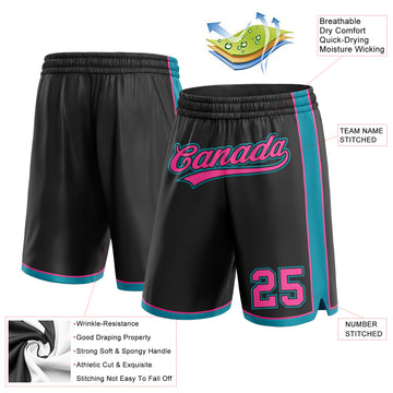 Custom Black Pink-Teal Authentic Basketball Shorts