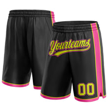 Laden Sie das Bild in den Galerie-Viewer, Custom Black Neon Yellow-Pink Authentic Basketball Shorts
