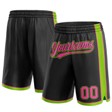 Laden Sie das Bild in den Galerie-Viewer, Custom Black Pink-Neon Green Authentic Basketball Shorts
