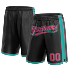Laden Sie das Bild in den Galerie-Viewer, Custom Black Neon Pink-Aqua Authentic Basketball Shorts
