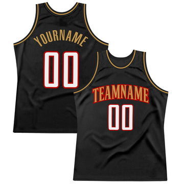 Custom Black White Red-Old Gold Authentic Throwback Basketball Jersey