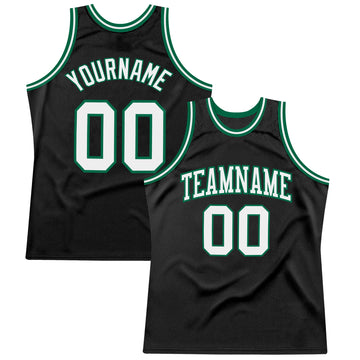 Custom Black White-Kelly Green Authentic Throwback Basketball Jersey