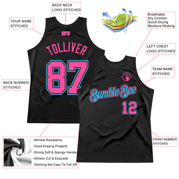 Custom Black Pink-Sky Blue Authentic Throwback Basketball Jersey