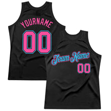 Загрузить изображение в средство просмотра галереи, Custom Black Pink-Sky Blue Authentic Throwback Basketball Jersey
