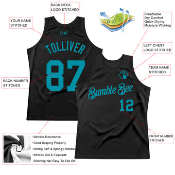 Custom Black Teal Authentic Throwback Basketball Jersey
