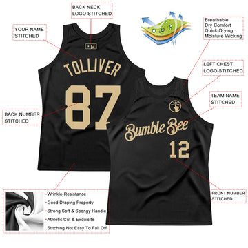 Custom Black Vegas Gold Authentic Throwback Basketball Jersey