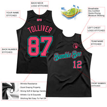 Загрузить изображение в средство просмотра галереи, Custom Black Neon Pink-Aqua Authentic Throwback Basketball Jersey
