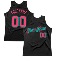 Загрузить изображение в средство просмотра галереи, Custom Black Neon Pink-Aqua Authentic Throwback Basketball Jersey
