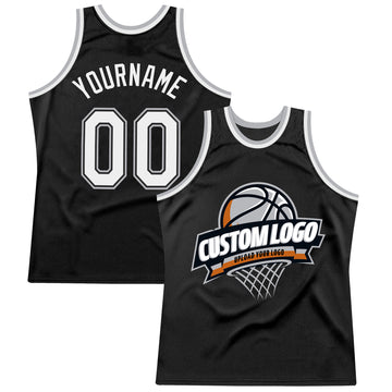 Custom Black White-Gray Authentic Throwback Basketball Jersey