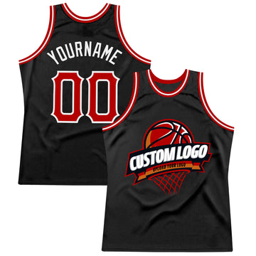 Custom Black Red-White Authentic Throwback Basketball Jersey