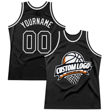 Load image into Gallery viewer, Custom Black White Authentic Throwback Basketball Jersey
