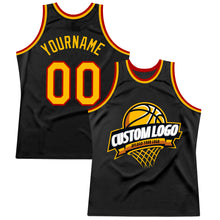 Load image into Gallery viewer, Custom Black Gold-Red Authentic Throwback Basketball Jersey
