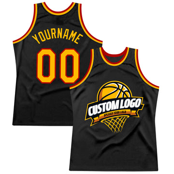 Custom Black Gold-Red Authentic Throwback Basketball Jersey