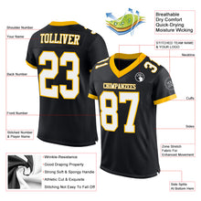 Charger l&#39;image dans la galerie, Custom Black White-Gold Mesh Authentic Football Jersey
