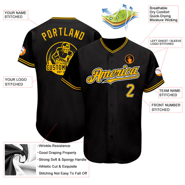 Custom White Black-Gold Authentic Baseball Jersey Discount