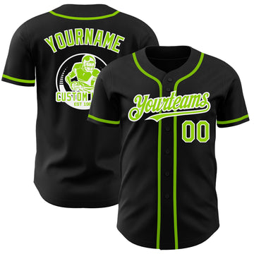 Custom Black Neon Green-White Authentic Baseball Jersey