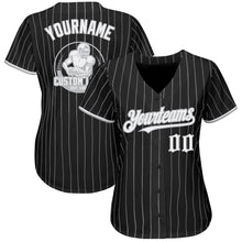 Laden Sie das Bild in den Galerie-Viewer, Custom Black Gray Pinstripe White Authentic Baseball Jersey
