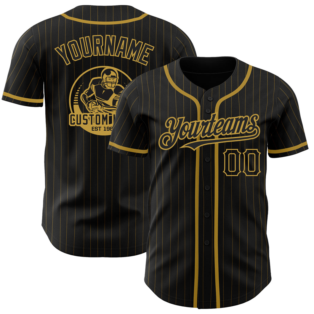 Custom Black Old Gold Pinstripe Old Gold Authentic Baseball Jersey