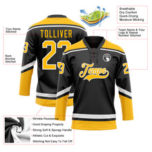 Load image into Gallery viewer, Custom Black Gold-White Hockey Lace Neck Jersey
