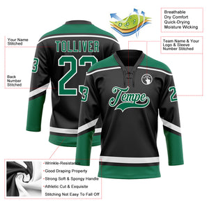 Custom Black White-Kelly Green Hockey Lace Neck Jersey