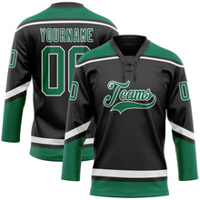 Load image into Gallery viewer, Custom Black White-Kelly Green Hockey Lace Neck Jersey
