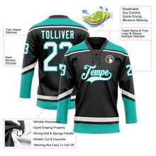 Load image into Gallery viewer, Custom Black White-Aqua Hockey Lace Neck Jersey
