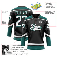 Laden Sie das Bild in den Galerie-Viewer, Custom Black White Gray-Midnight Green Hockey Lace Neck Jersey
