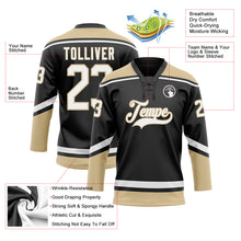 Laden Sie das Bild in den Galerie-Viewer, Custom Black White-Old Gold Hockey Lace Neck Jersey
