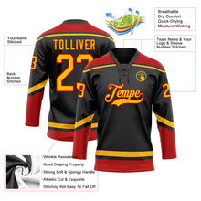 Load image into Gallery viewer, Custom Black Gold-Red Hockey Lace Neck Jersey
