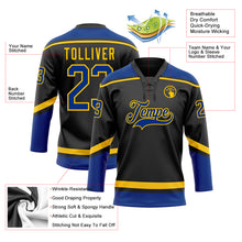 Load image into Gallery viewer, Custom Black Royal-Yellow Hockey Lace Neck Jersey
