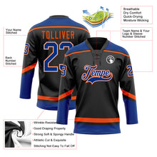 Load image into Gallery viewer, Custom Black Royal-Orange Hockey Lace Neck Jersey
