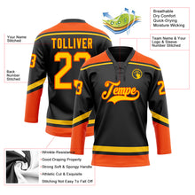 Load image into Gallery viewer, Custom Black Yellow-Orange Hockey Lace Neck Jersey

