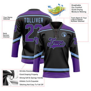 Custom Black Purple-Light Blue Hockey Lace Neck Jersey