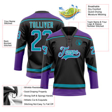 Laden Sie das Bild in den Galerie-Viewer, Custom Black Teal-White Hockey Lace Neck Jersey
