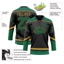 Laden Sie das Bild in den Galerie-Viewer, Custom Black Kelly Green-Old Gold Hockey Lace Neck Jersey
