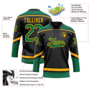 Custom Black Kelly Green-Gold Hockey Lace Neck Jersey