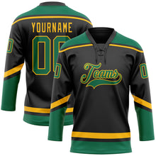 Load image into Gallery viewer, Custom Black Kelly Green-Gold Hockey Lace Neck Jersey
