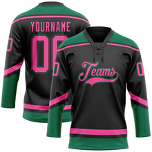 Laden Sie das Bild in den Galerie-Viewer, Custom Black Pink-Kelly Green Hockey Lace Neck Jersey
