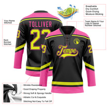 Laden Sie das Bild in den Galerie-Viewer, Custom Black Neon Yellow-Pink Hockey Lace Neck Jersey
