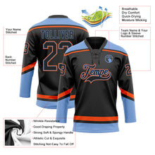 Laden Sie das Bild in den Galerie-Viewer, Custom Black Powder Blue-Orange Hockey Lace Neck Jersey
