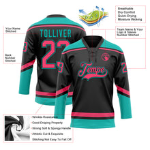 Laden Sie das Bild in den Galerie-Viewer, Custom Black Neon Pink-Aqua Hockey Lace Neck Jersey
