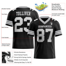 Load image into Gallery viewer, Custom Black White-Gray Mesh Authentic Football Jersey
