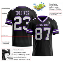 Laden Sie das Bild in den Galerie-Viewer, Custom Black White-Purple Mesh Authentic Football Jersey
