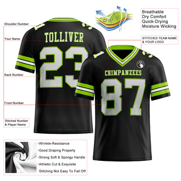 Custom Black White-Neon Green Mesh Authentic Football Jersey